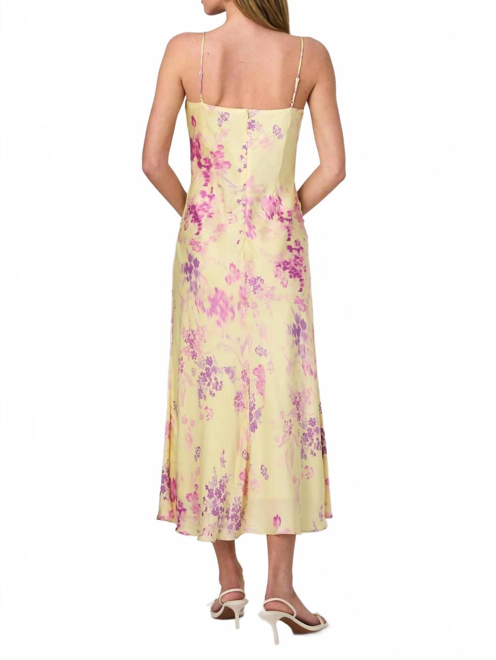 NEW FRENCH CONNECTION elyria oona satin midi dress in cornsilk yellow multi - Picture 4 of 4